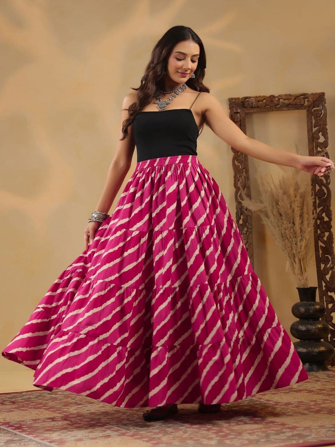 Rimeline Printed Pure Cotton Maxi Flared Skirts - view 1