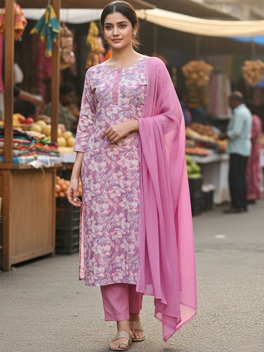 SZN Women Floral Printed Regular Kurta with Trousers & With Dupatta - view 1