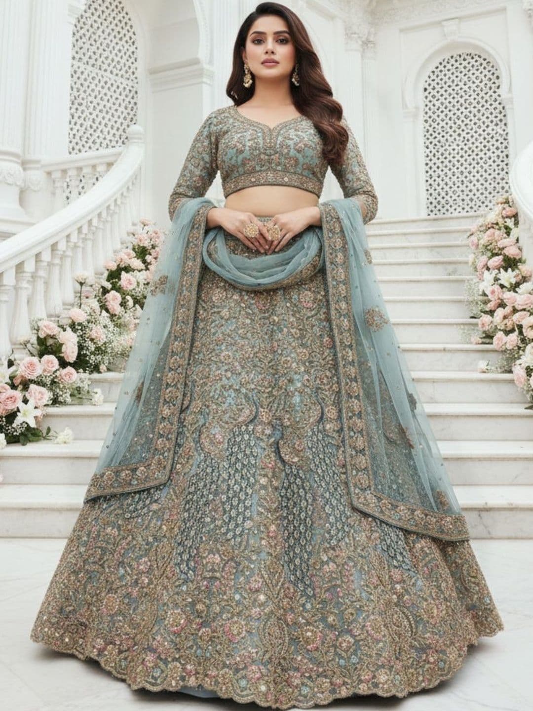 JIYANA WOMENS CHOICE Embellished Sequinned Semi-Stitched Lehenga & Unstitched Blouse With Dupatta - view 1