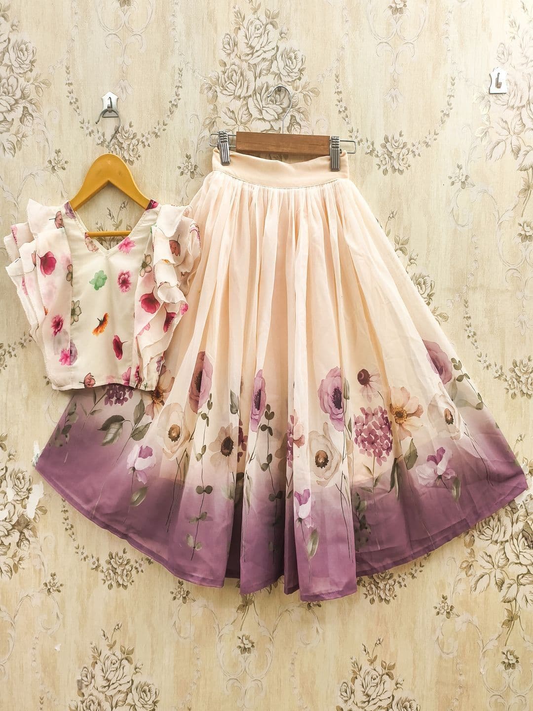 JOVK DESIGN Kalamkari Tilak Levender Printed Lehenga Choli - view 1