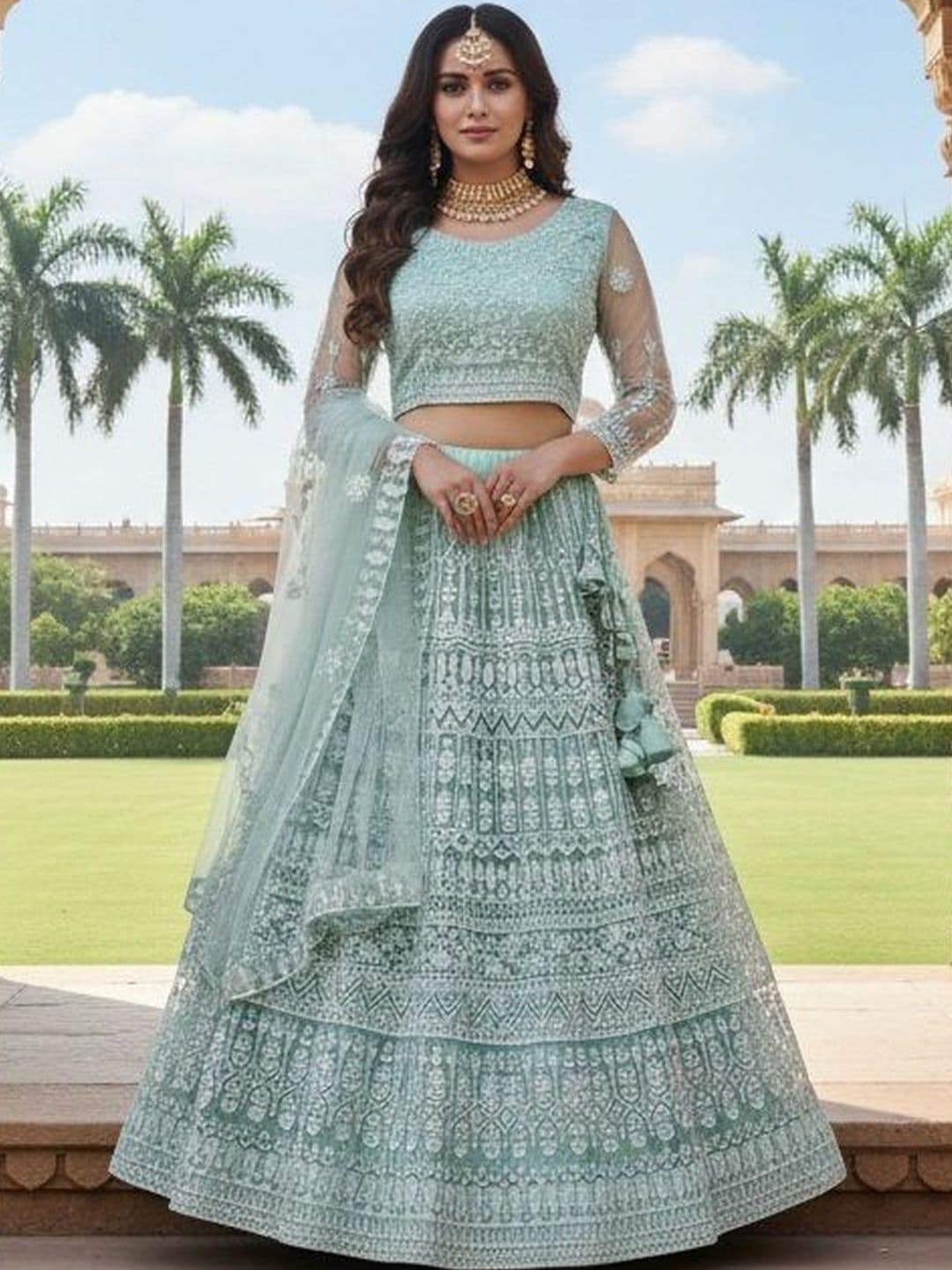 Warthy Ent Embellished Sequinned Semi-Stitched Lehenga & Blouse With Dupatta - view 1