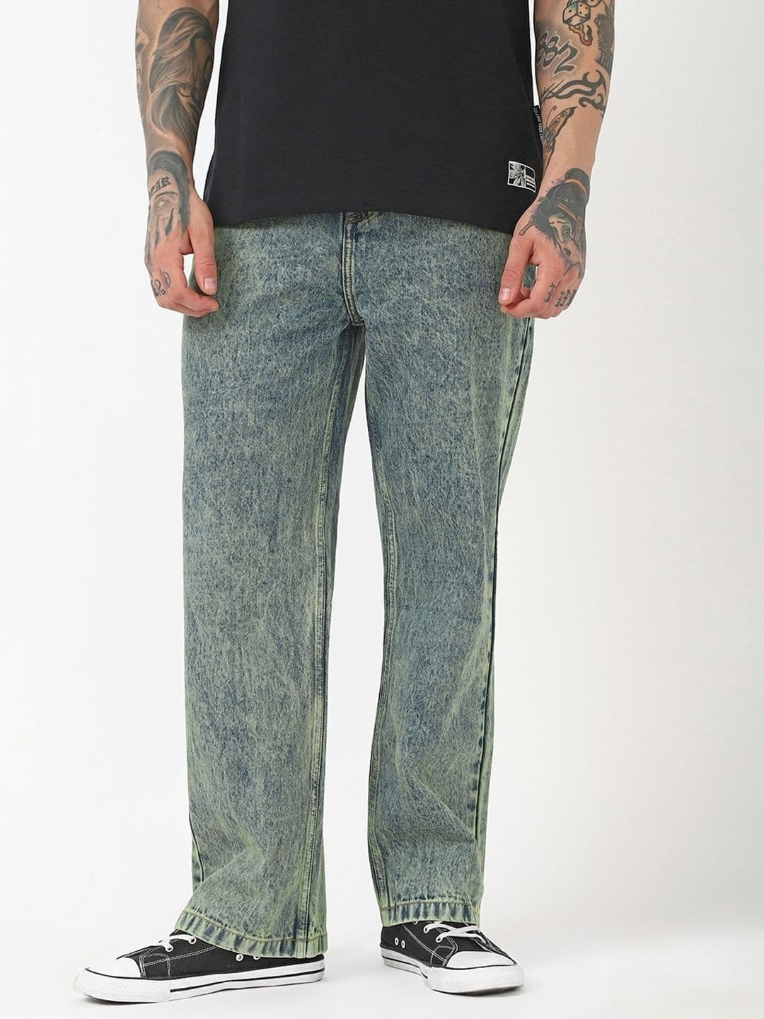 Bewakoof Men Bluish Green Washed Straight Fit Jeans - view 1