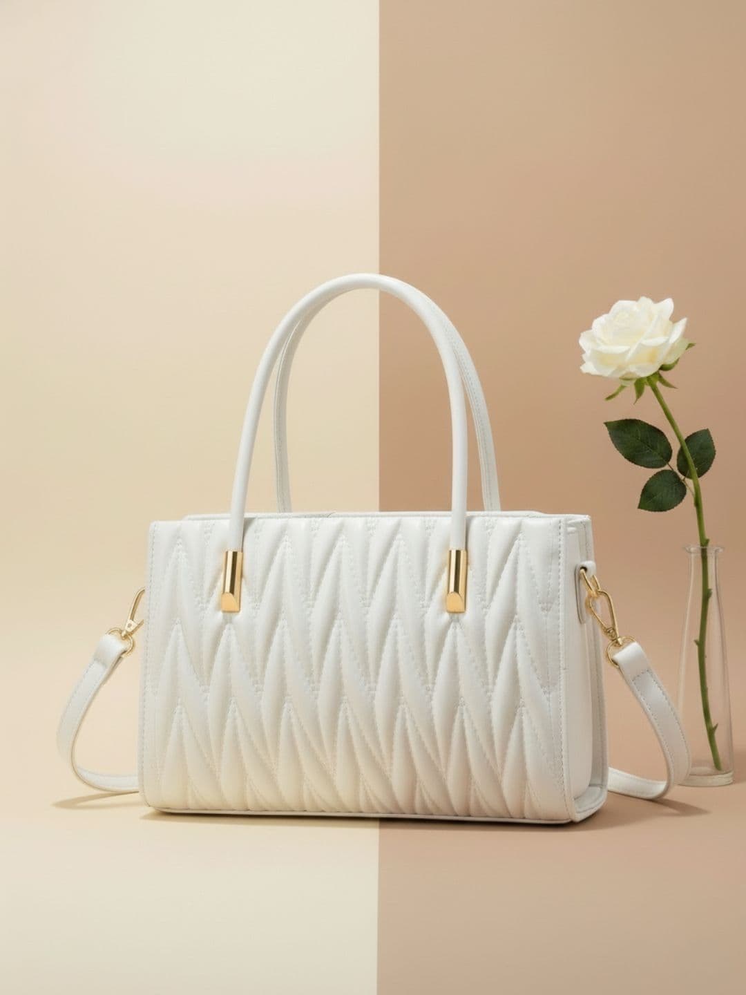 LIKE STYLE Textured PU Structured Handheld Bag with Quilted - view 1