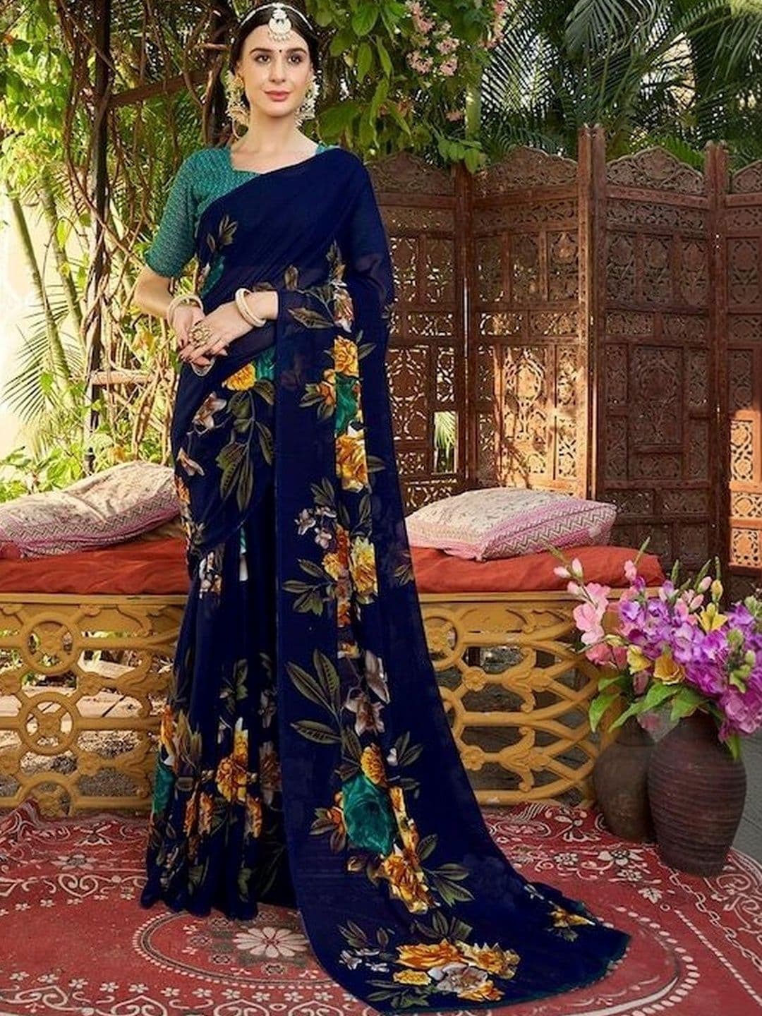 STYLE MODA Floral Poly Georgette Saree - view 1