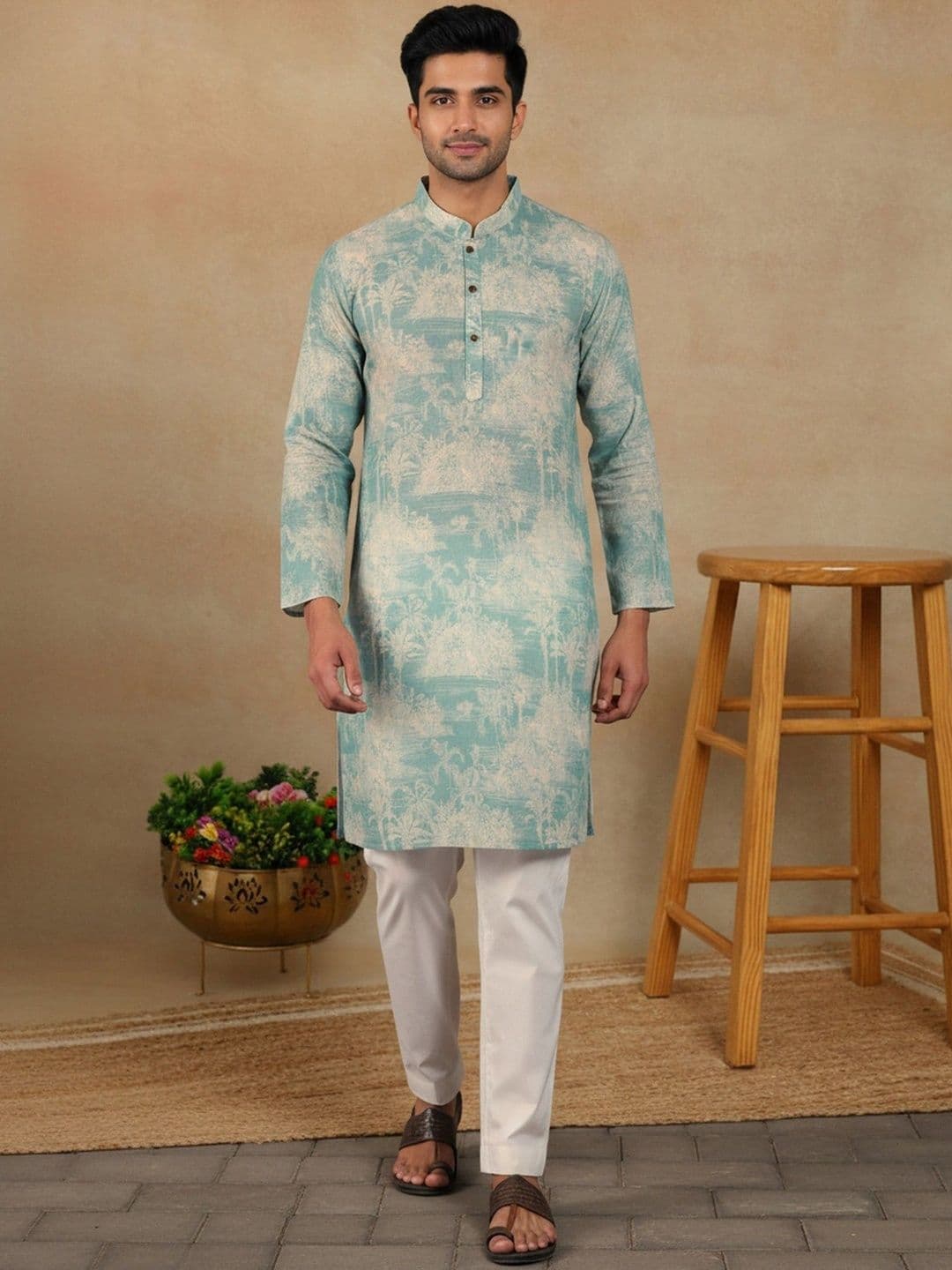 HERE&NOW Men Ethnic Motifs Printed Handloom Kurta - view 1