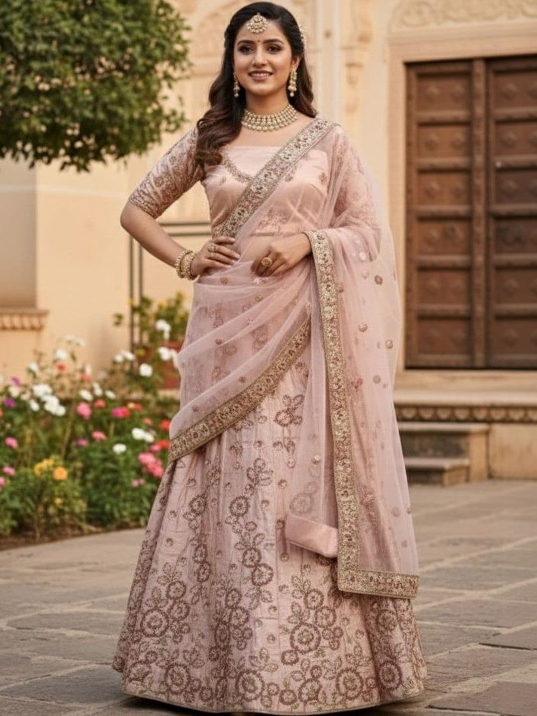 KALINI Embellished Sequinned Semi-Stitched Lehenga & Blouse With Dupatta - view 1