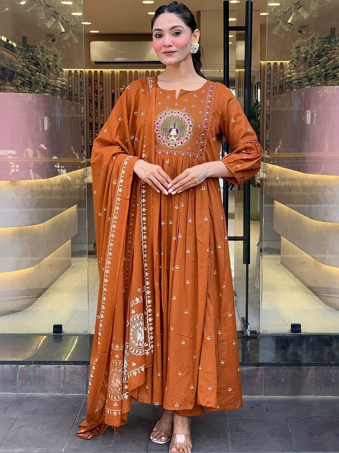 JAINICA Women Ethnic Motifs Embroidered Panelled Thread Work Kurta with Trousers & With Dupatta - view 1