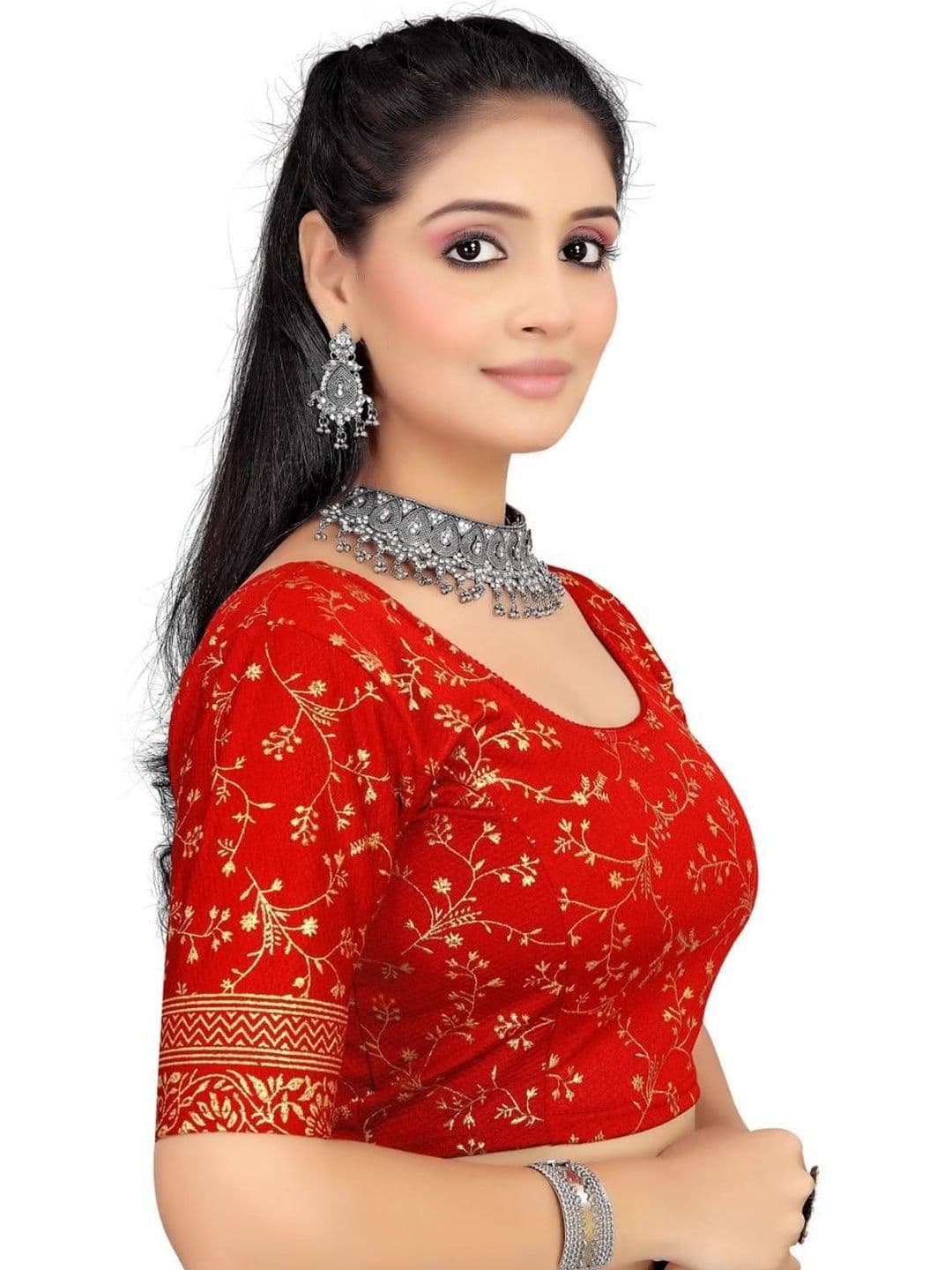 UNYUG Embroidered U-Neck Saree Blouse - view 1