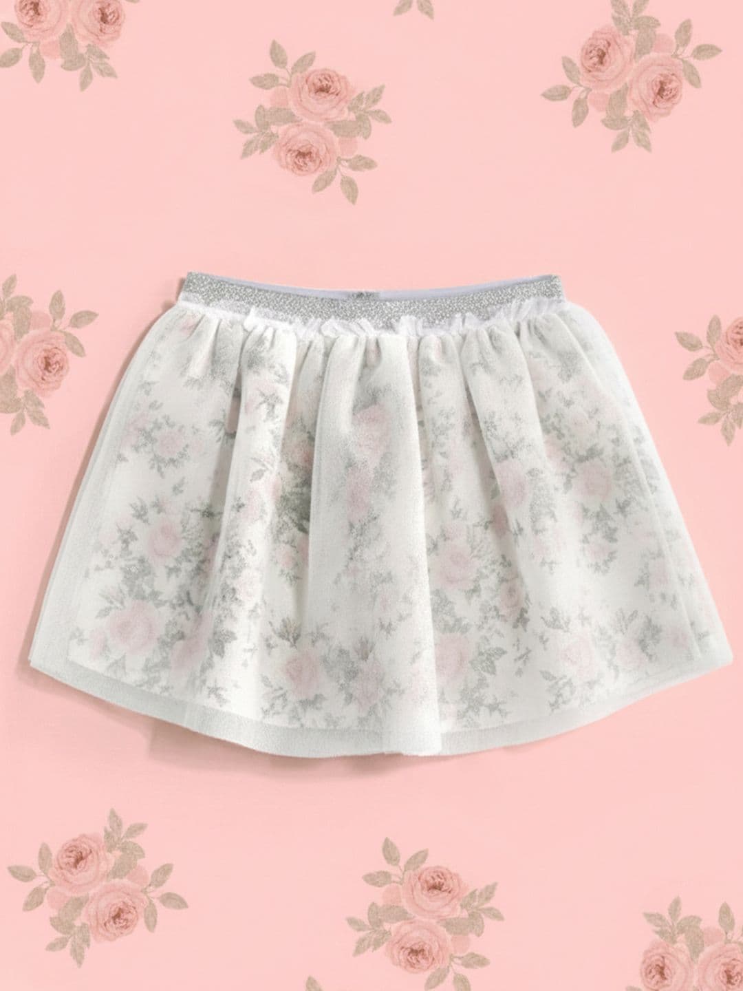Mothercare Girls Pure Cotton Floral Printed Tulle Layered Skirt - view 1