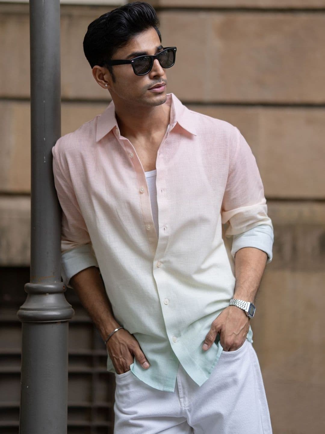 Powerlook Lightweight Ombre Printed Cotton Long Sleeves Shirt - view 1