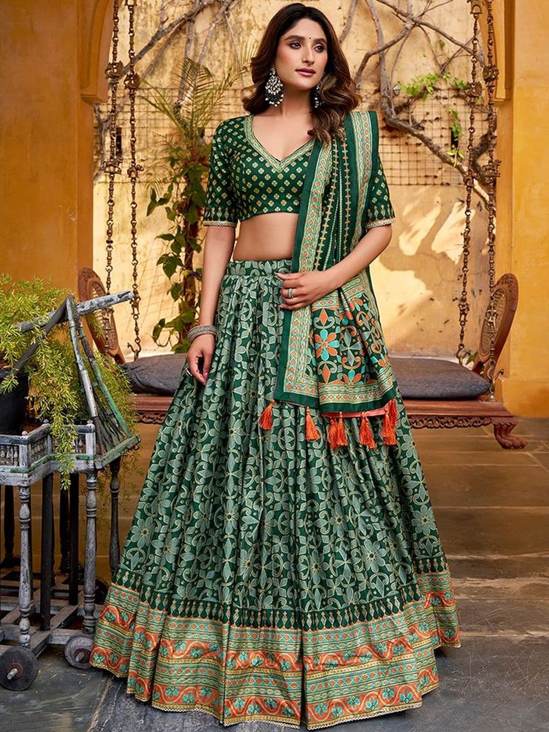 LOOKNBOOK ART Printed Semi-Stitched Lehenga & Blouse With Dupatta - view 1