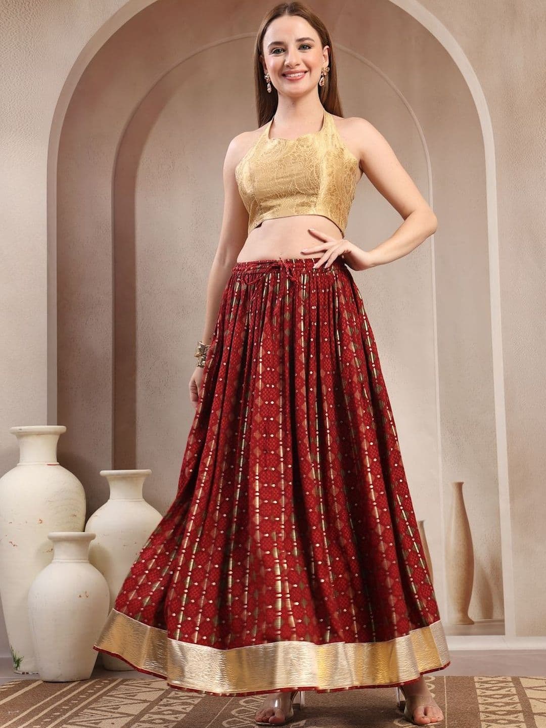 SUNEKH Self Design Pure Cotton Maxi Flared Skirt - view 1