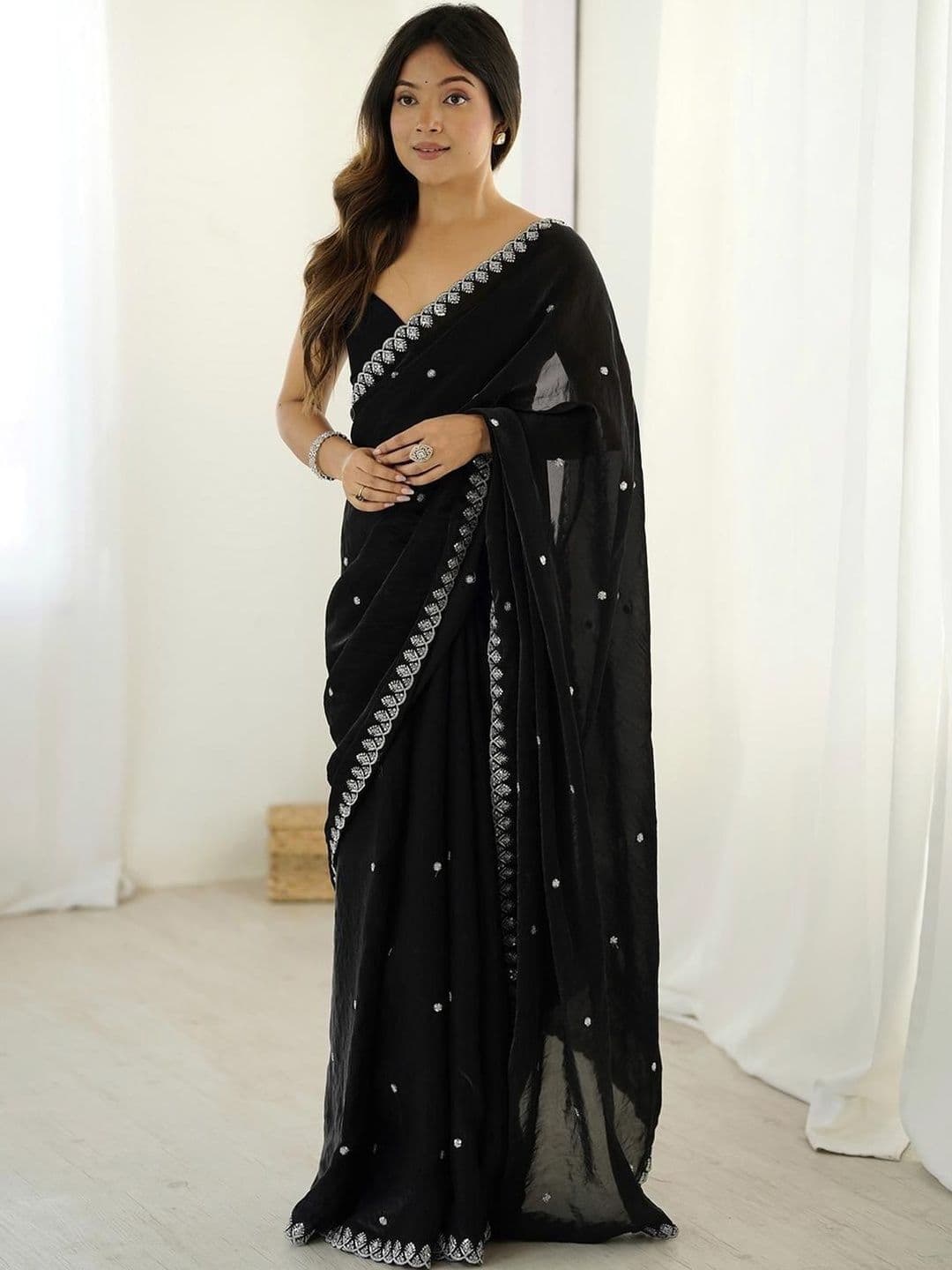 Zili Embellished Embroidered Art Silk Saree - view 1