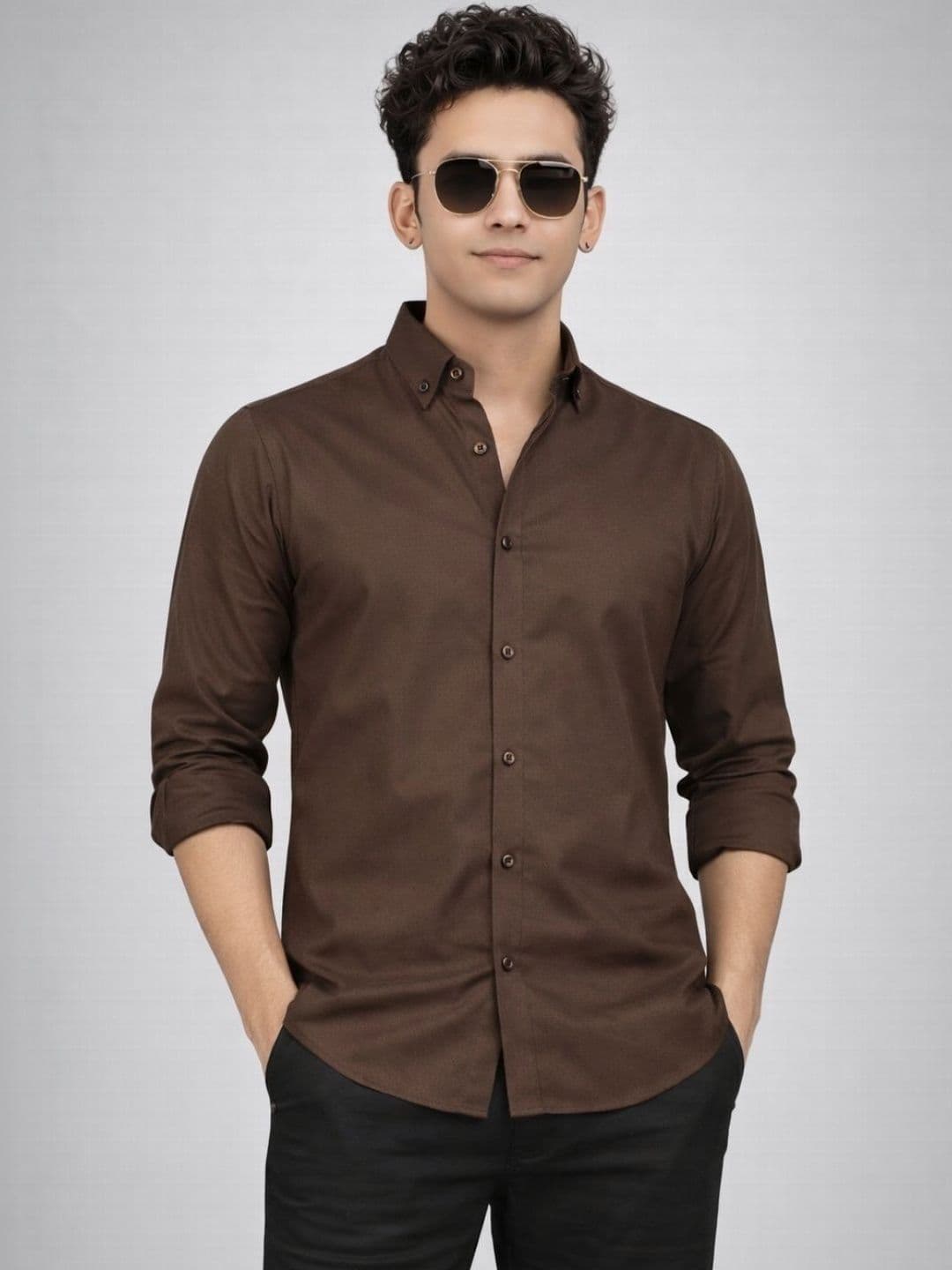MOHICANS Men Classic Fit Button-Down Collar Solid Cotton Casual Shirt - view 1