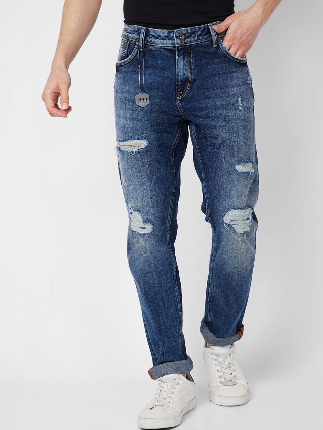 SPYKAR Men Relaxed Fit Mid-Rise Highly Distressed Heavy Fade Stretchable Jeans - view 1