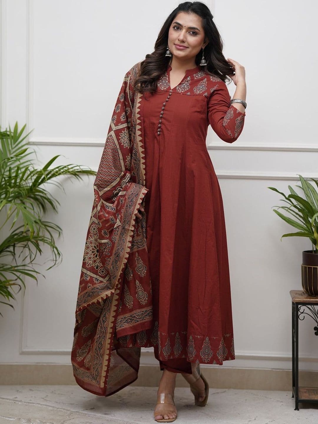 Anouk Rustic Women Ethnic Motifs Printed Panelled Kurta with Trousers & With Dupatta - view 1