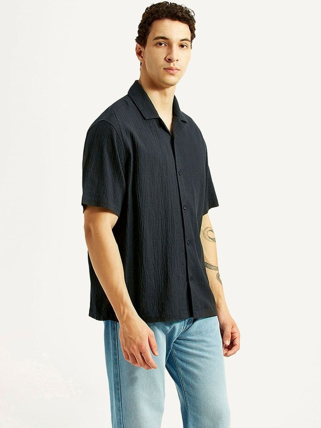 Levis Men's Textured Black Relaxed Fit Camp Shirt - view 1