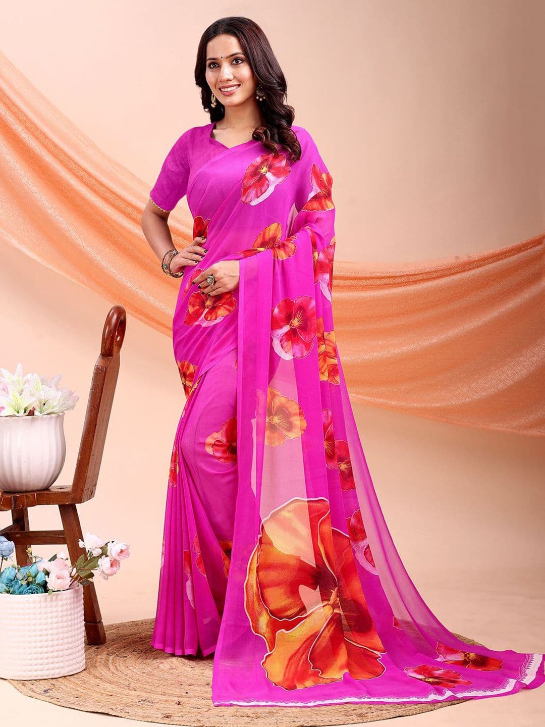 Vibhagyaa Floral Poly Chiffon Saree - view 1
