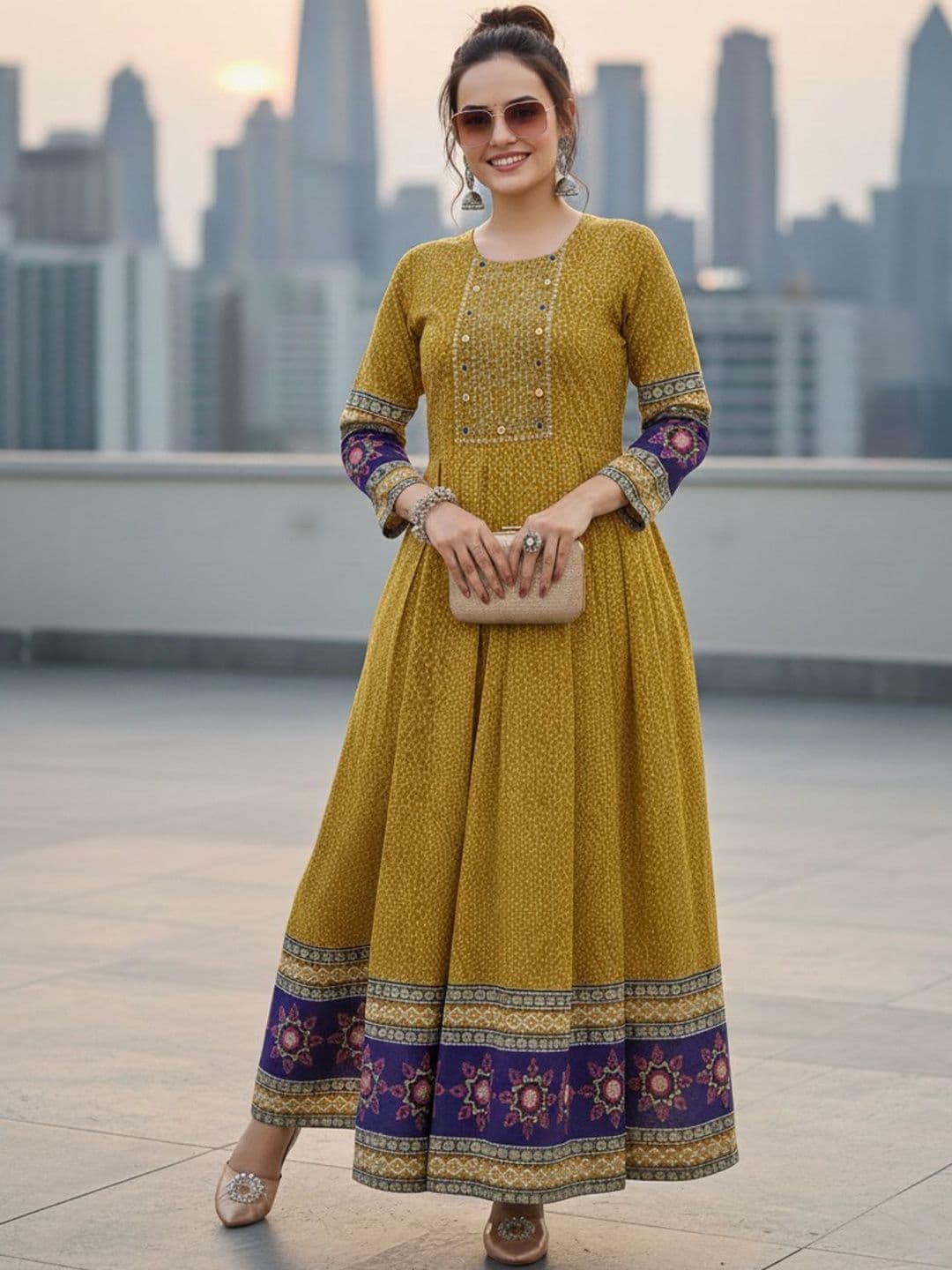 PITRIS Women Paisley Printed Thread Work Anarkali Kurta - view 1