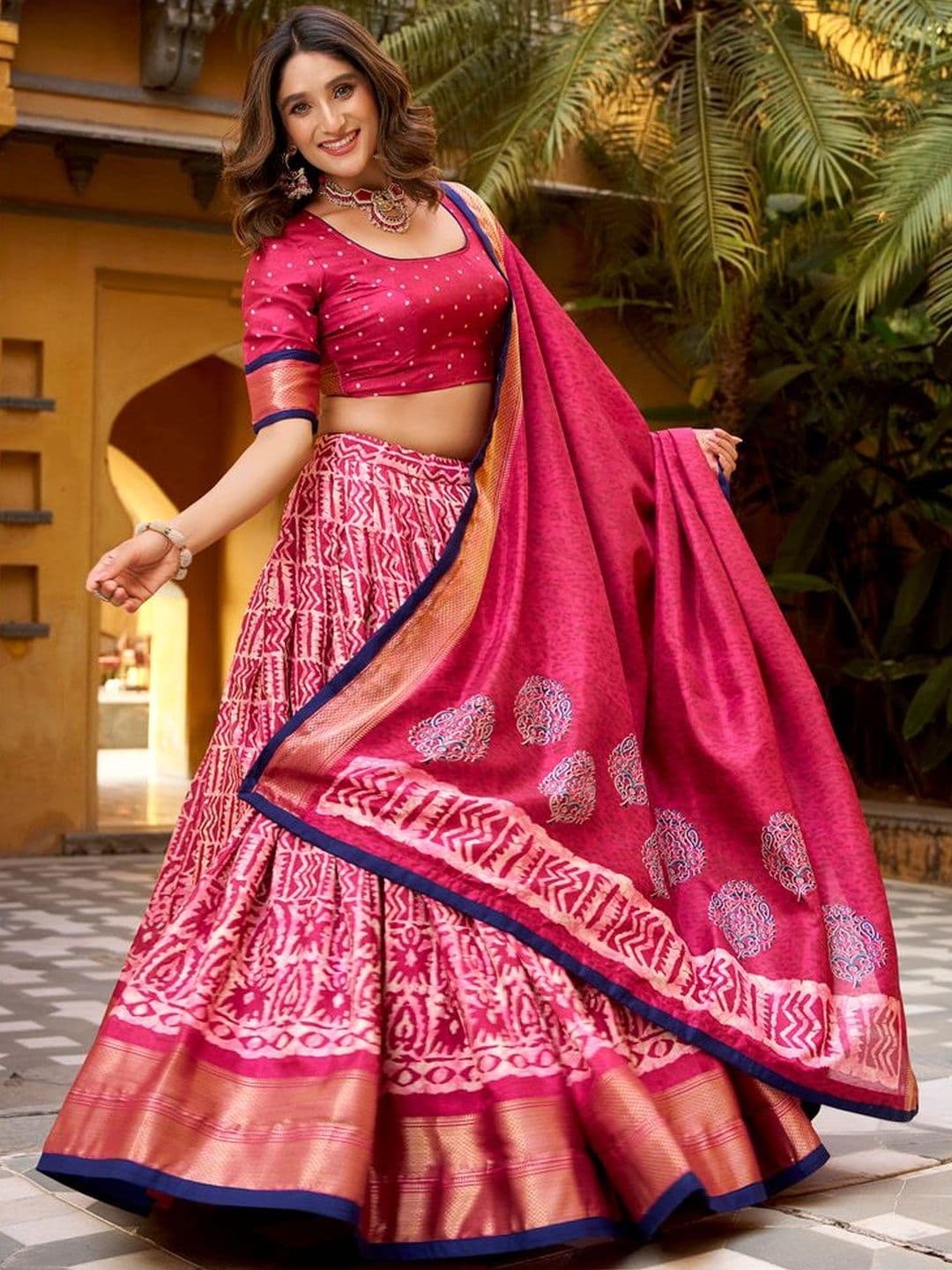 LOOKNBOOK ART Printed Ready to Wear Lehenga & Unstitched Blouse With Dupatta - view 1