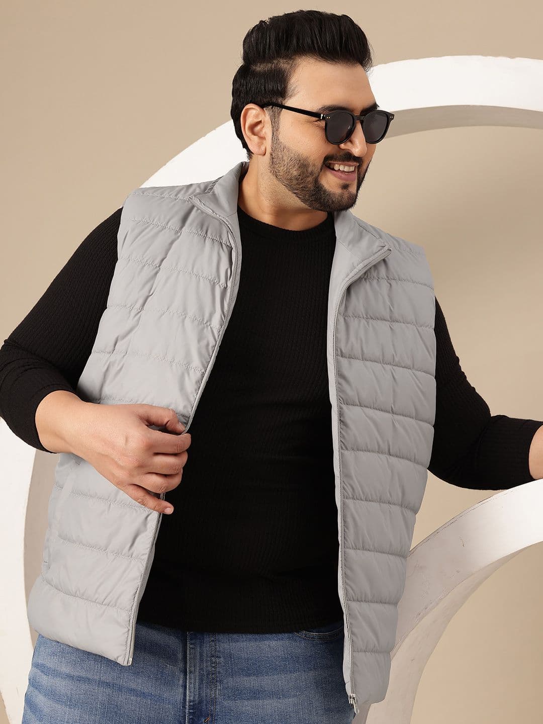 Sztori Plus Size Mock Collar Gilet Jacket - view 1