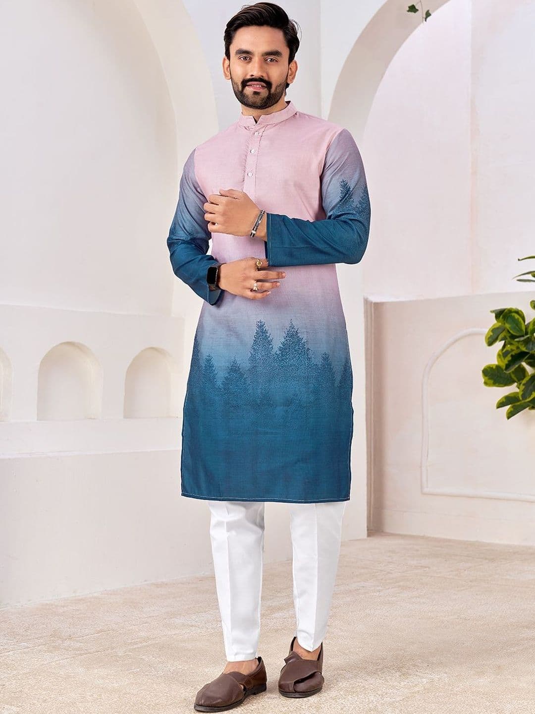 House of Pataudi Printed Pure Cotton Mandarin Collar Knee Length Straight Kurta - view 1