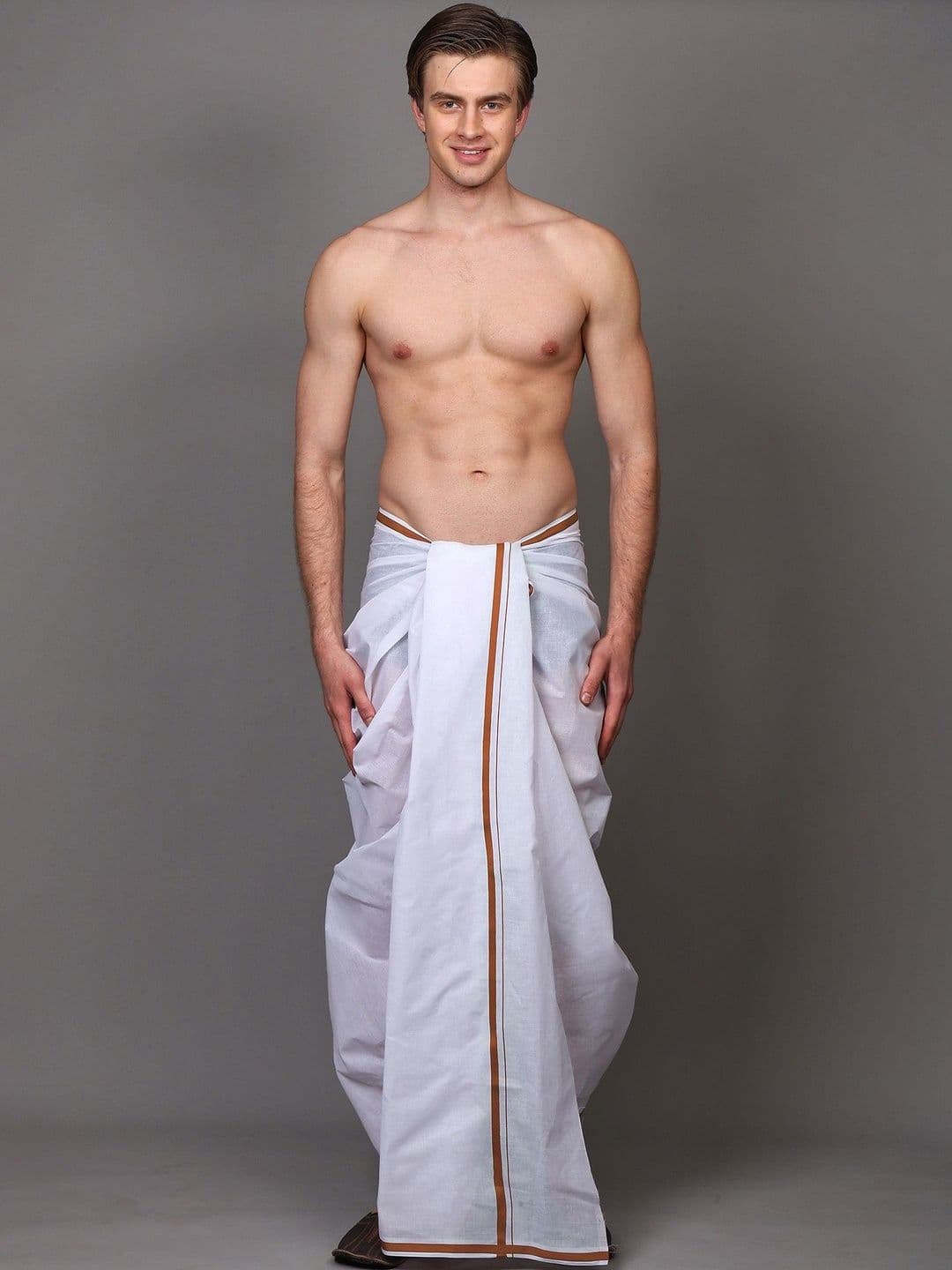 Exotic India Men Solid Cotton Dhoti - view 1