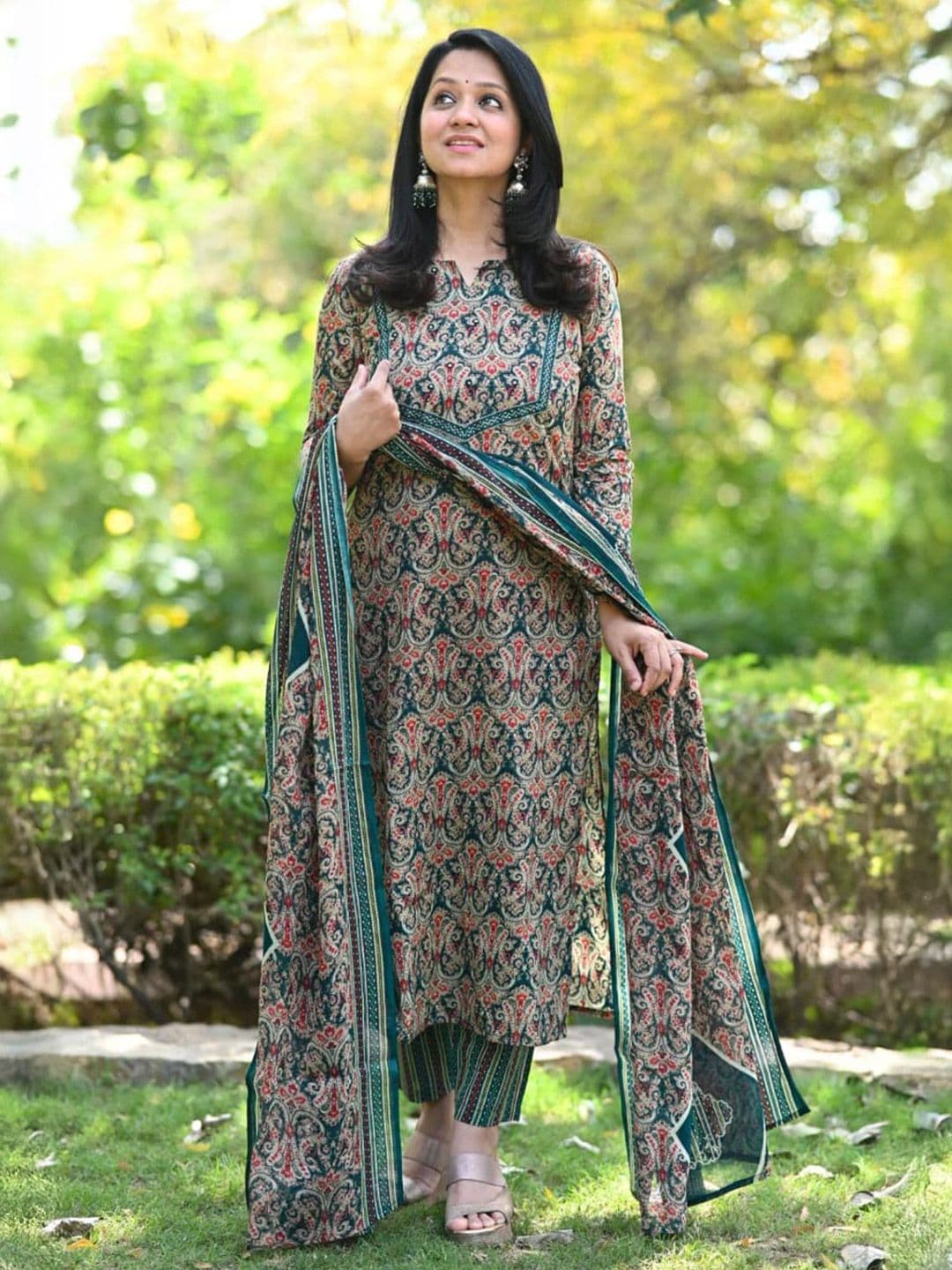 QUNEY Women Ethnic Motifs Printed Regular Kurta with Trousers & With Dupatta - view 1