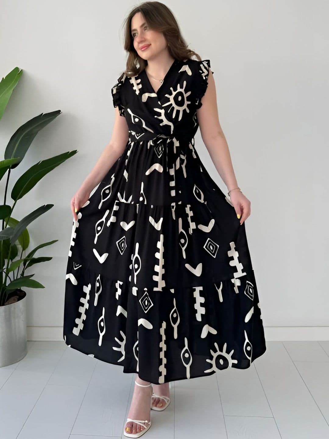 OTABU Print Flutter Sleeve Maxi Dress - view 1