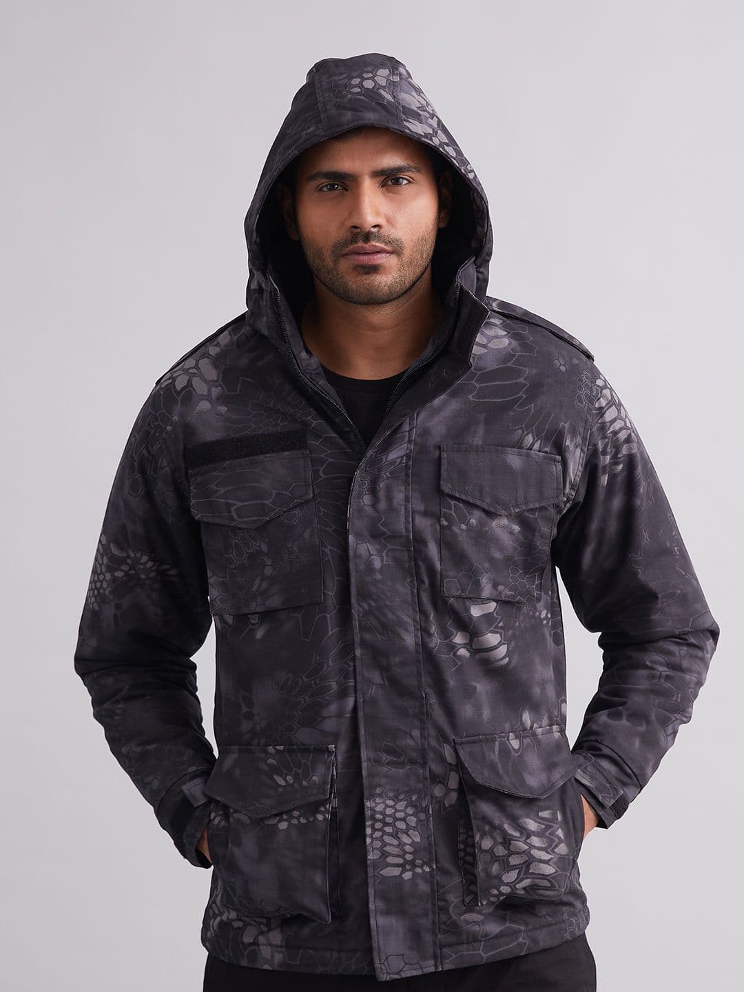 MOUNTMILLER Men's Camouflage Black Python M65 Ripstop Field Hooded Tactical Jacket - view 1