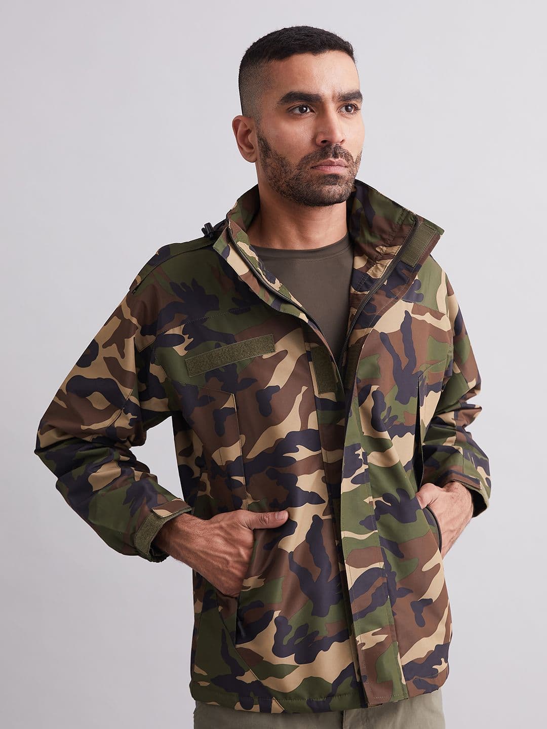 MOUNTMILLER Men's Camouflage Woodland Airshell Hooded Tactical Wind Jacket - view 1