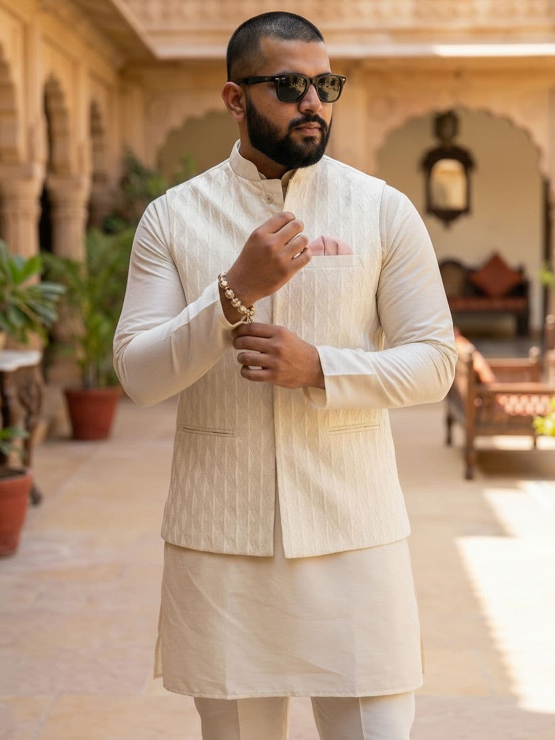 KISAH Plus Size Men Woven Design Jacket - view 1