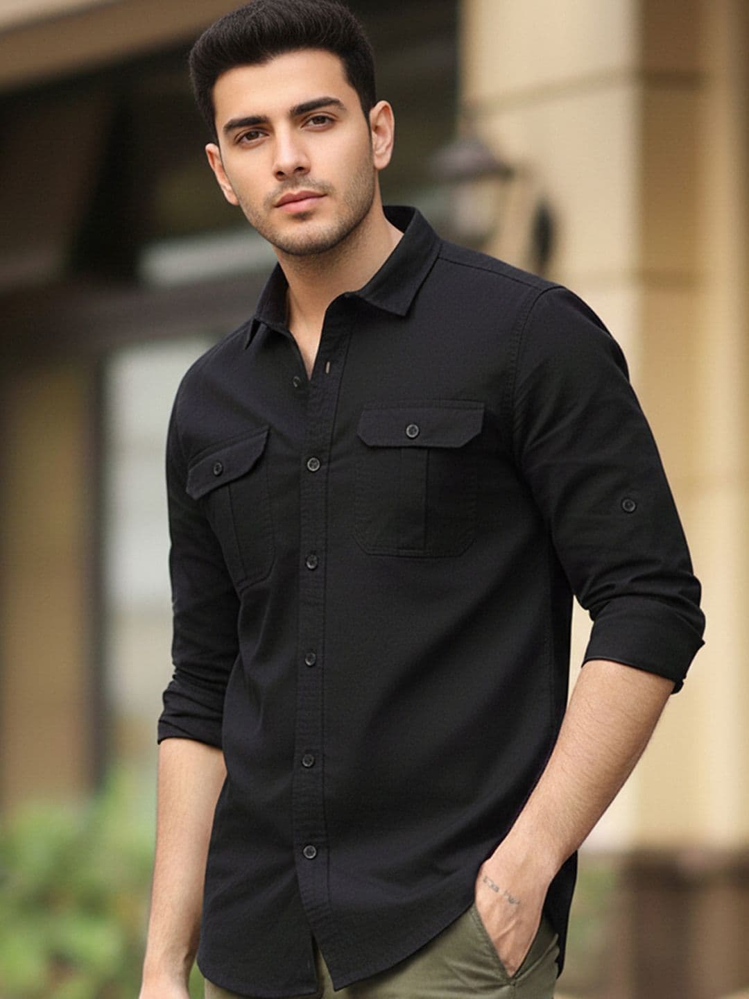 Urbano Fashion Men Spread Collar Solid Cotton Casual Shirt - view 1