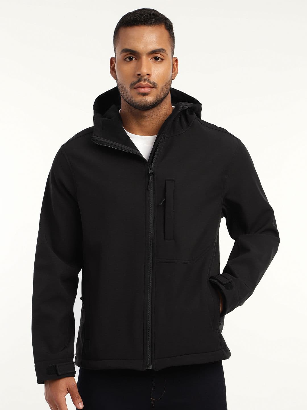 MOUNTMILLER Men's Full Sleeve Hooded Neck Black DWR Tactical Soft Shell Jacket - view 1