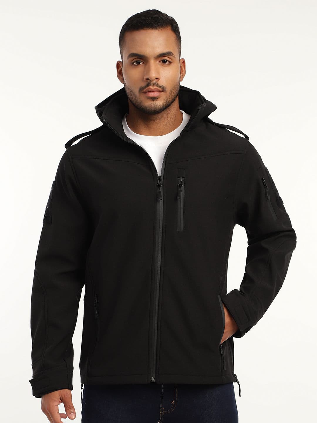 MOUNTMILLER Men's Full Sleeve Hooded Neck Black Falcon X9 Ripstop Lycra Jacket - view 1