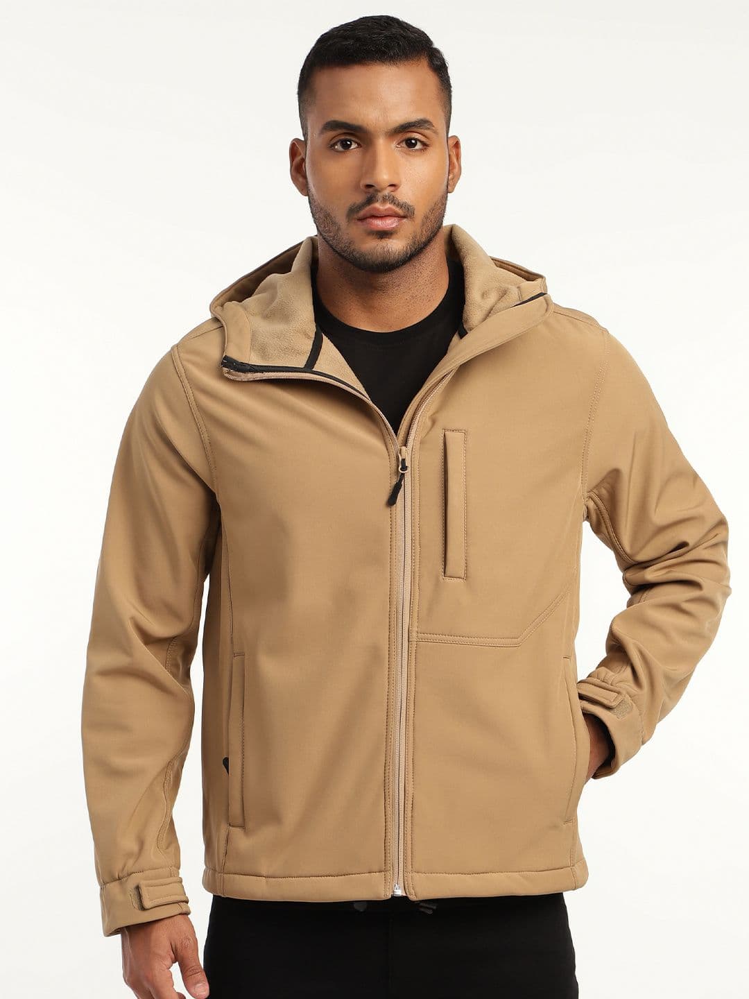 MOUNTMILLER Men's Full Sleeve Hooded Neck Khaki DWR Tactical Soft Shell Jacket - view 1