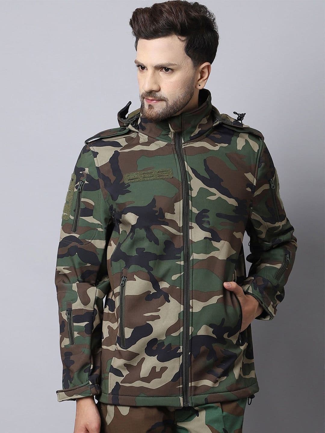 MOUNTMILLER Men's Camouflage 12 Zipper Soft Shell Dual Layered Ripstop Tactical Jacket - view 1
