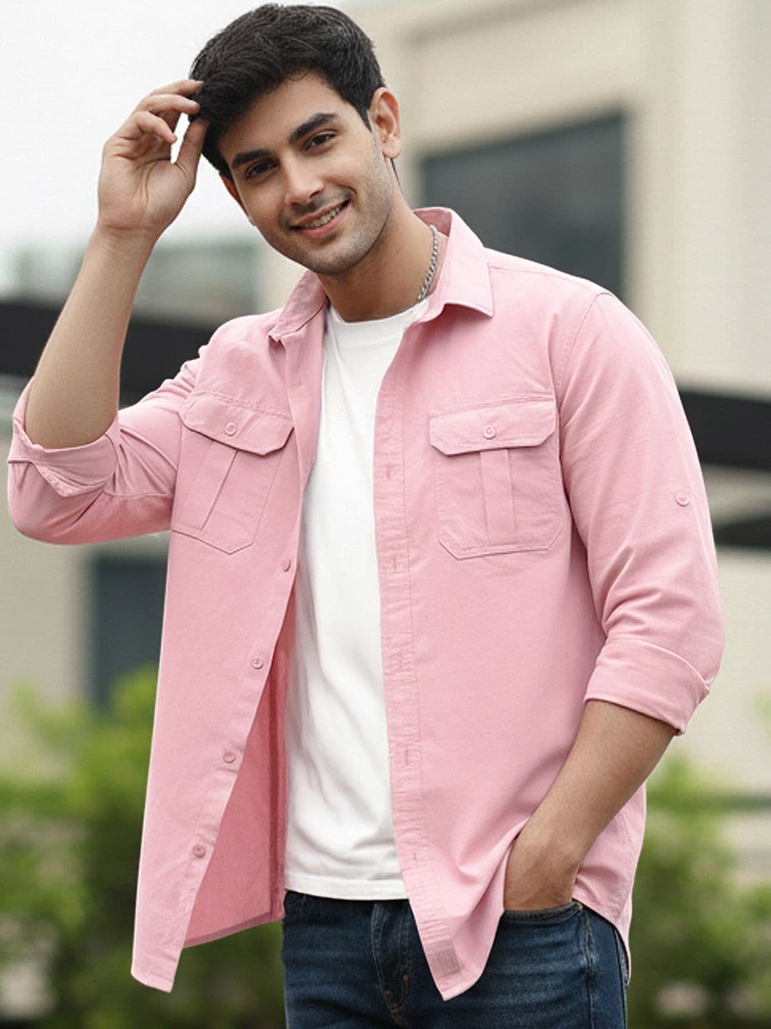 Urbano Fashion Men Spread Collar Solid Cotton Casual Shirt - view 1