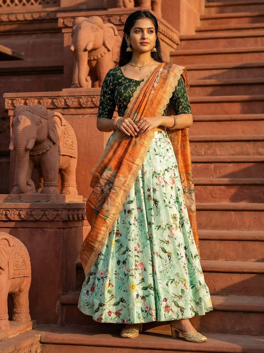 Kaizen TEXO FAB Embroidered Semi-Stitched Lehenga & Unstitched Blouse With Dupatta - view 1