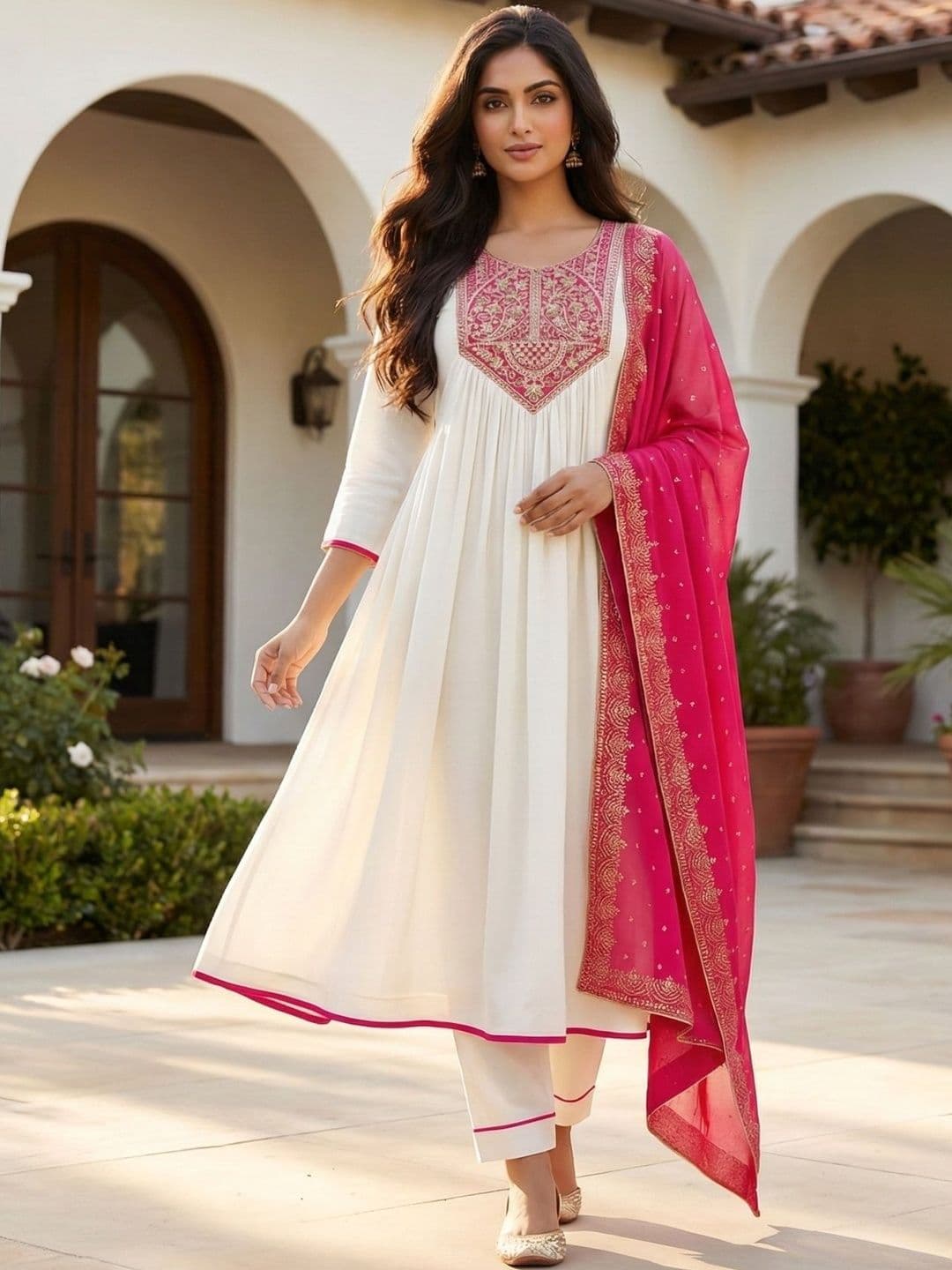 DSK STUDIO Women Ethnic Motifs Embroidered Panelled Thread Work Kurta with Trousers & With Dupatta - view 1
