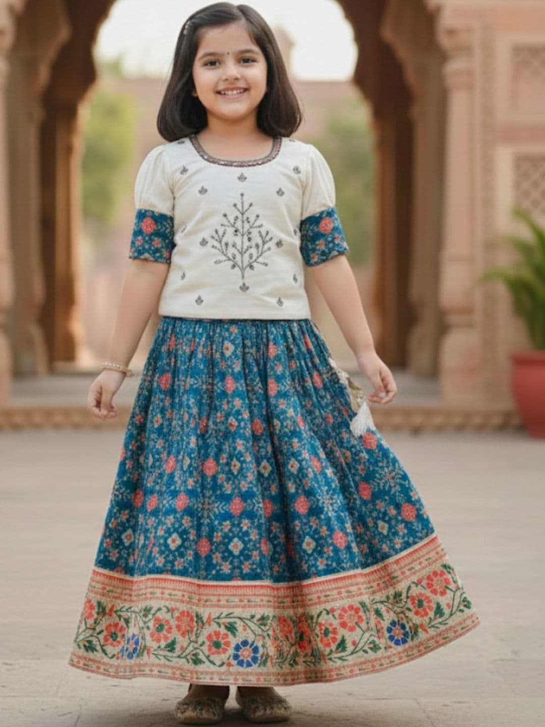 Lagorii Girls Embroidered Thread Work Ready to Wear Lehenga & - view 1