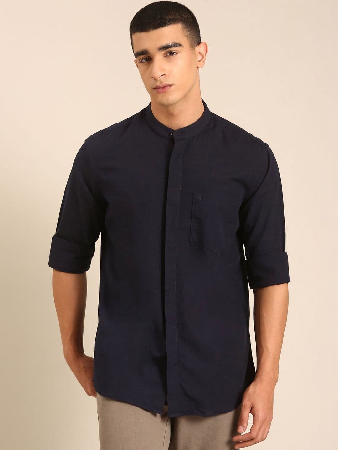 CAVALLO by Linen Club Men Solid Regular Fit Cotton Linen Casual Shirt - view 1