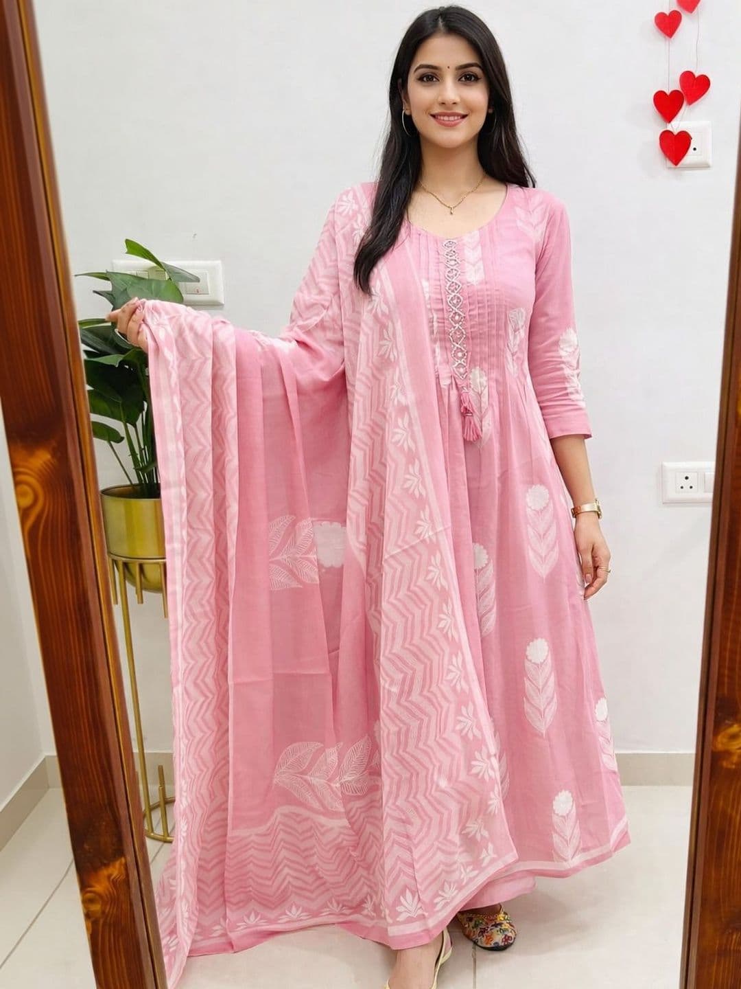 HERE&NOW Women Ethnic Motifs Printed Regular Thread Work Pure Cotton Kurta with Trousers & With Dupatta - view 1