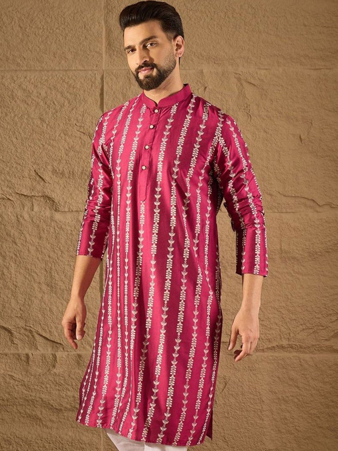 Ethnic Bay Ethnic Motifs Printed Mandarin Collar Straight Silk Kurta - view 1