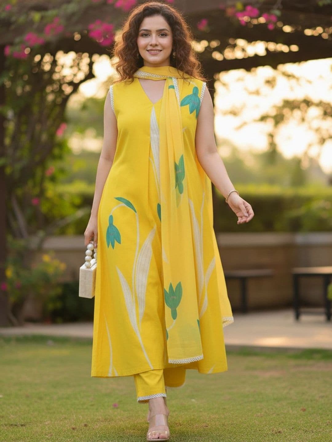 ARADHNA Women Floral Printed Regular Kurta with Trousers & With Dupatta - view 1