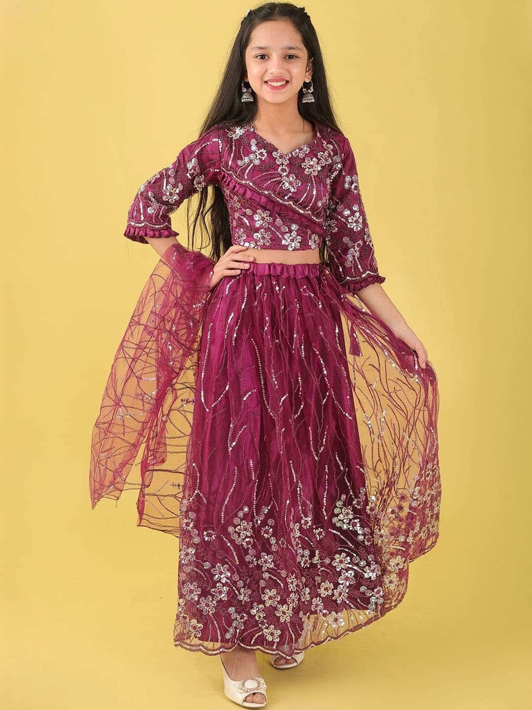 BAESD Girls Embellished Sequinned Semi-Stitched Lehenga & Blouse With Dupatta - view 1