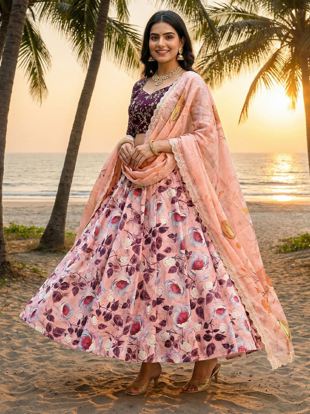 Kaizen TEXO FAB Embroidered Sequinned Ready to Wear Lehenga & Blouse With Dupatta - view 1
