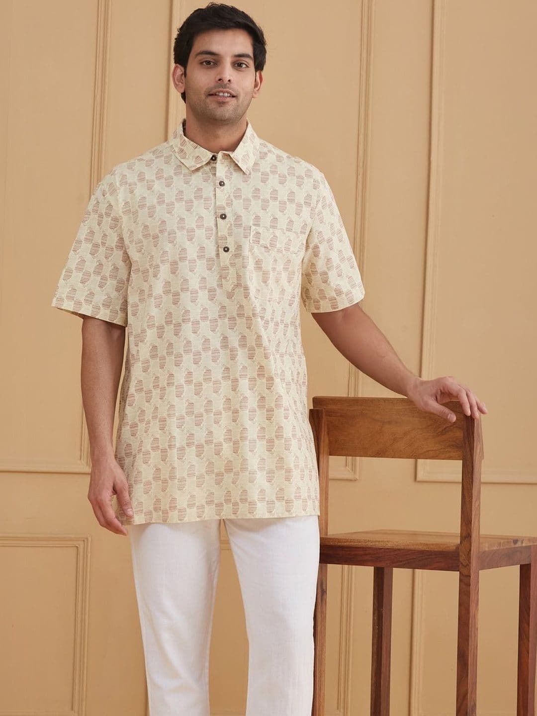 Fabindia Fabnu Beige Cotton Kurta Short - view 1