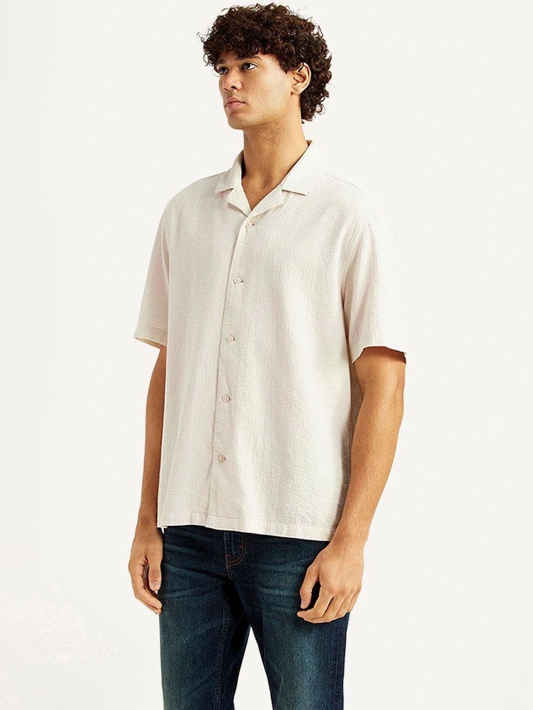 Levis Men's Textured Off-White Relaxed Fit Camp Shirt - view 1