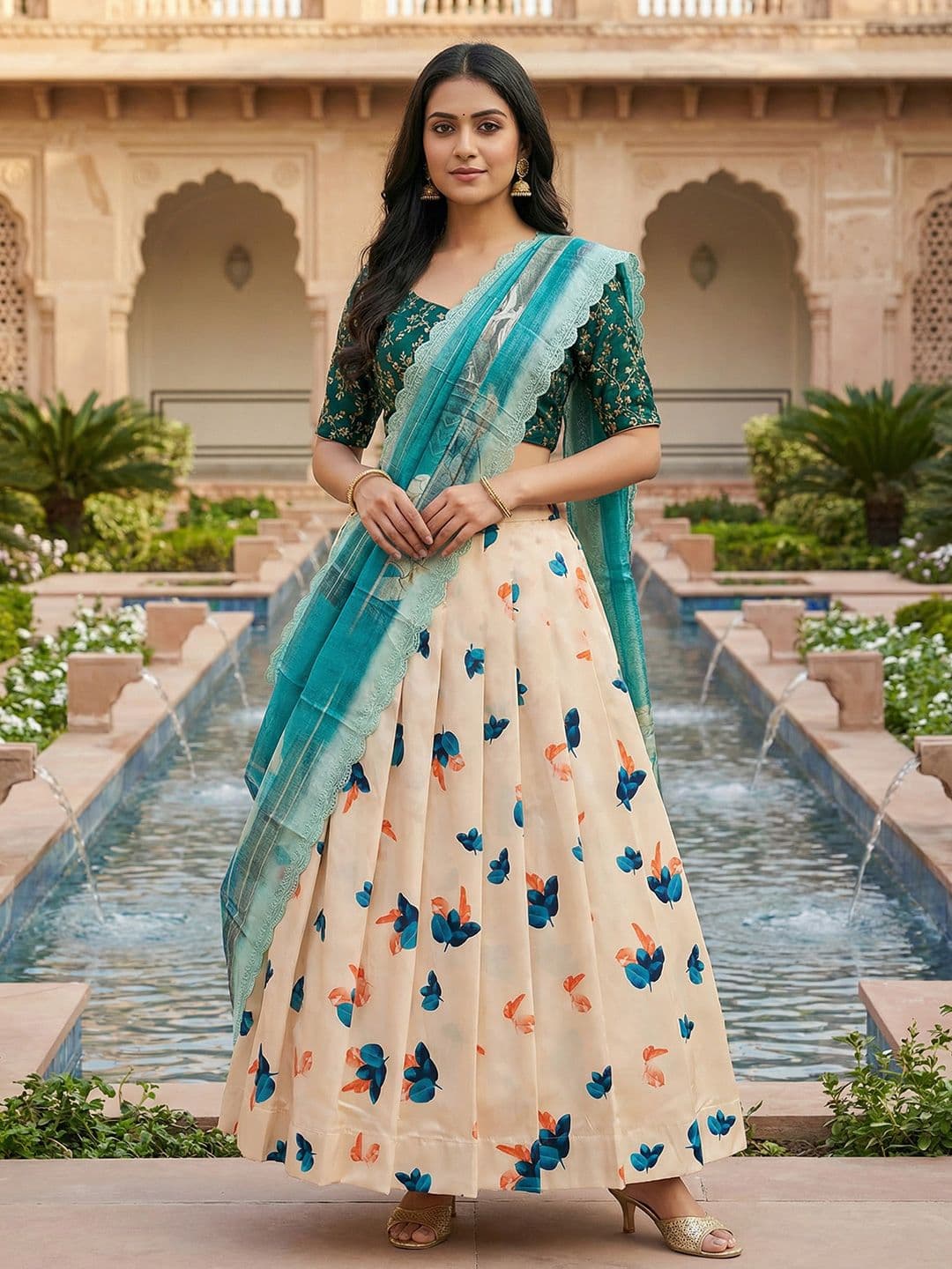 Kaizen TEXO FAB Embroidered Semi-Stitched Lehenga & Blouse With Dupatta - view 1